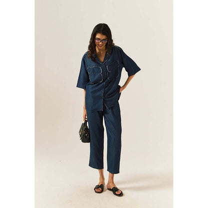 SPACE Depp Unisex Blue Shirt And Straight Fit Pant
