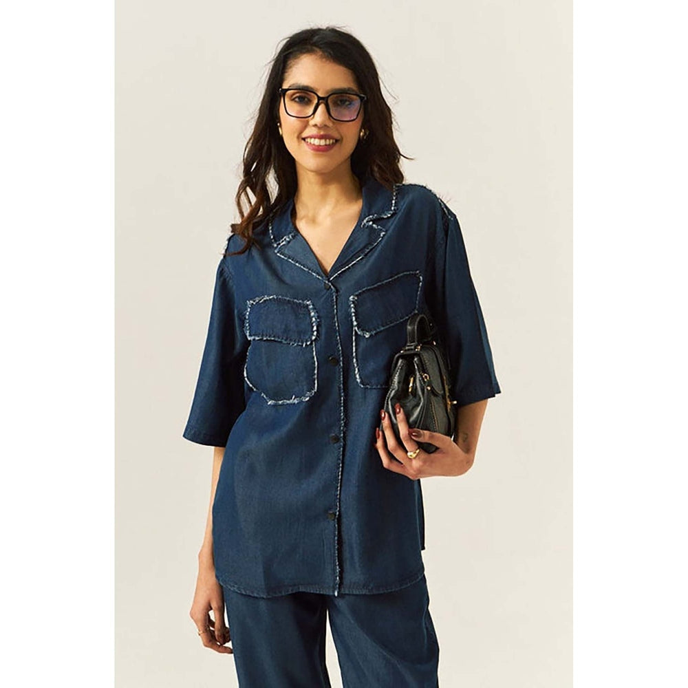 SPACE Depp Unisex Blue Shirt And Straight Fit Pant