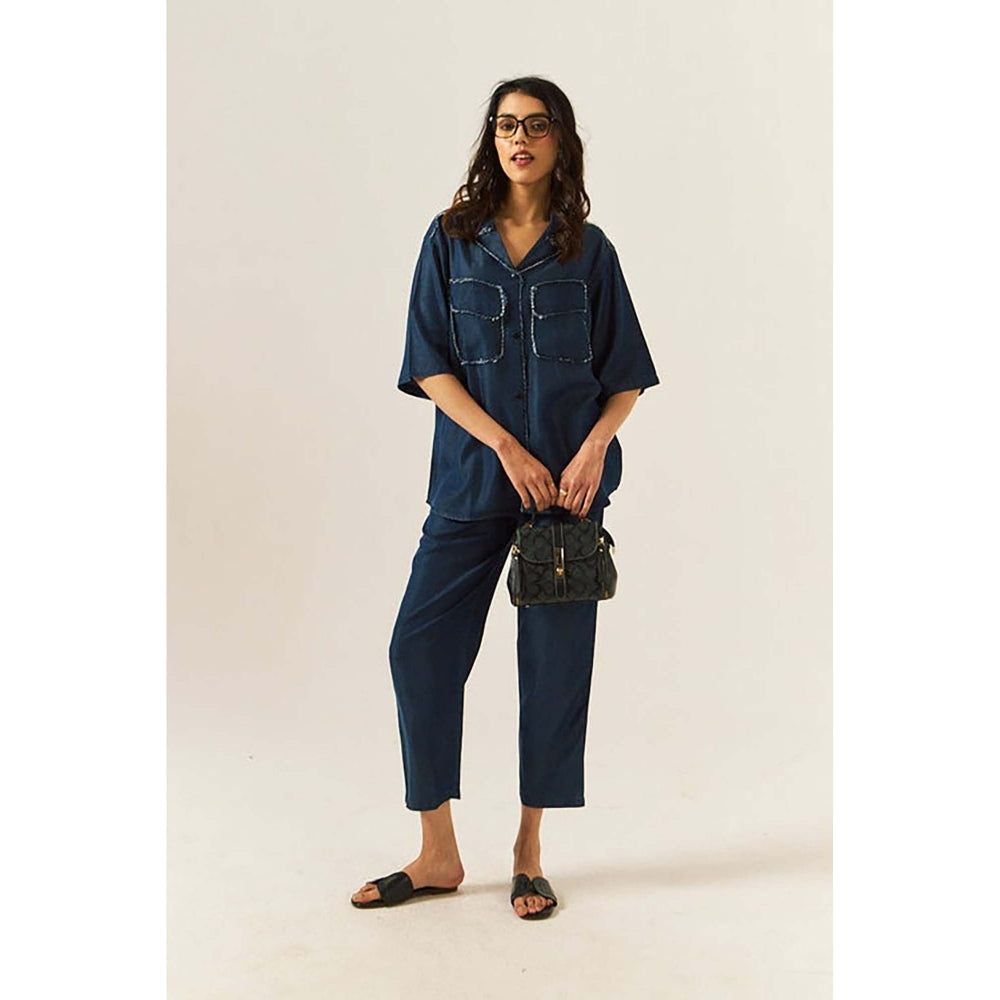 SPACE Depp Unisex Blue Shirt And Straight Fit Pant