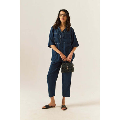 SPACE Depp Unisex Blue Shirt And Straight Fit Pant