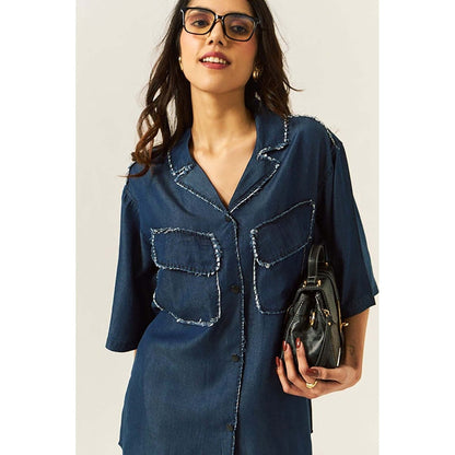 SPACE Depp Unisex Blue Shirt And Straight Fit Pant