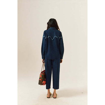 SPACE Tru Unisex Blue Shirt And Straight Fit Pant