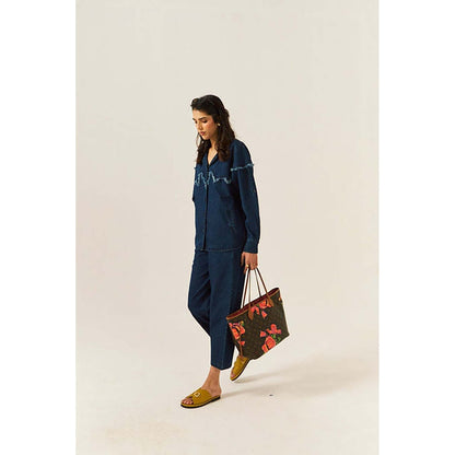 SPACE Tru Unisex Blue Shirt And Straight Fit Pant