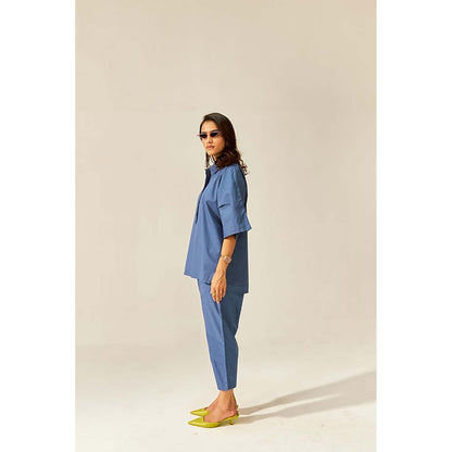 SPACE Ikigai Blue Top And Bag Pant