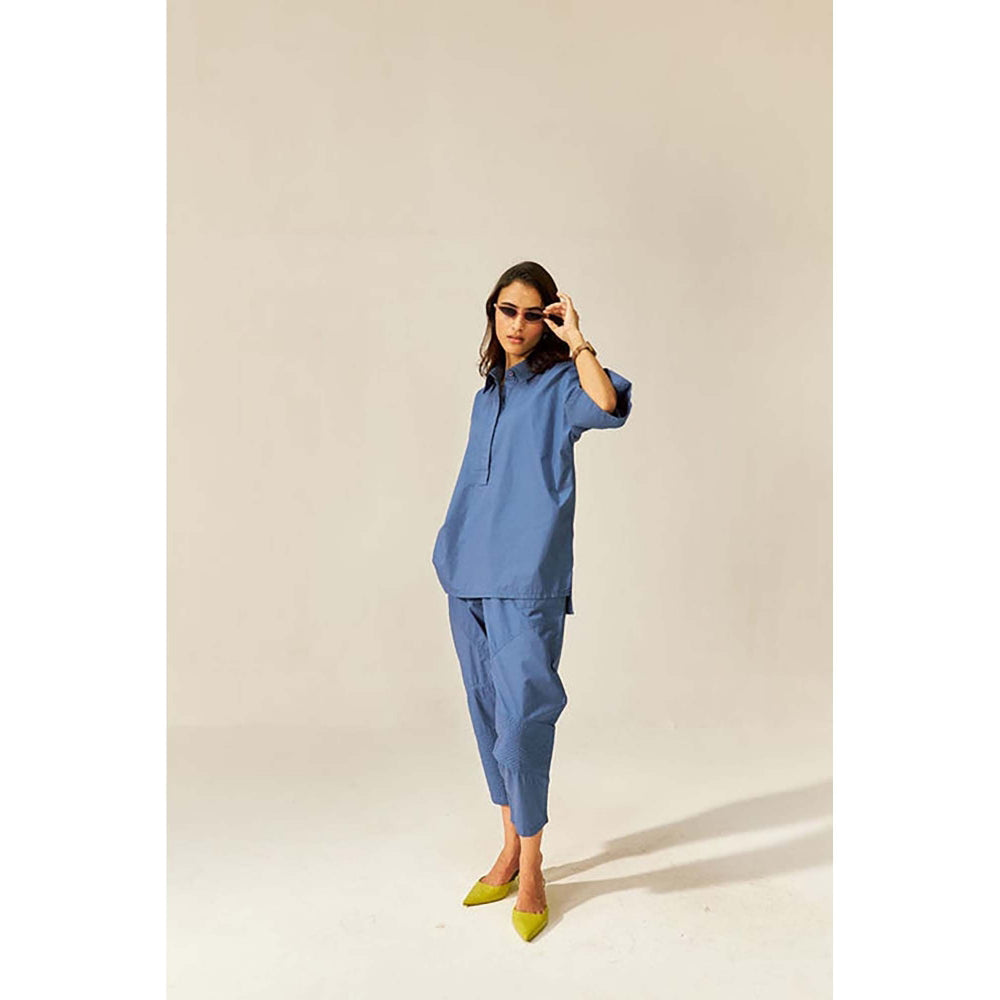 SPACE Ikigai Blue Top And Bag Pant