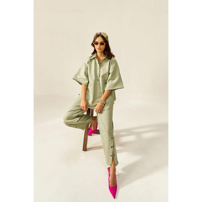 SPACE Olive Green Dolla Shirt and Pant Set