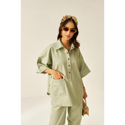 SPACE Olive Green Dolla Shirt and Pant Set