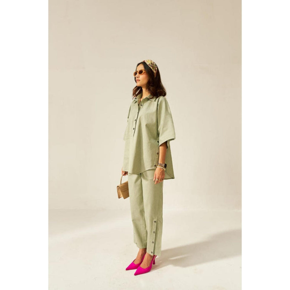 SPACE Olive Green Dolla Shirt and Pant Set