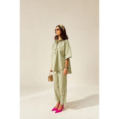 SPACE Olive Green Dolla Shirt and Pant Set