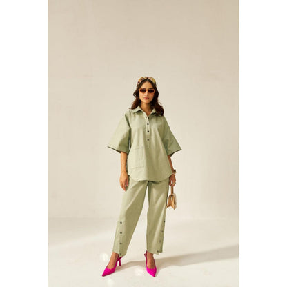 SPACE Olive Green Dolla Shirt and Pant Set