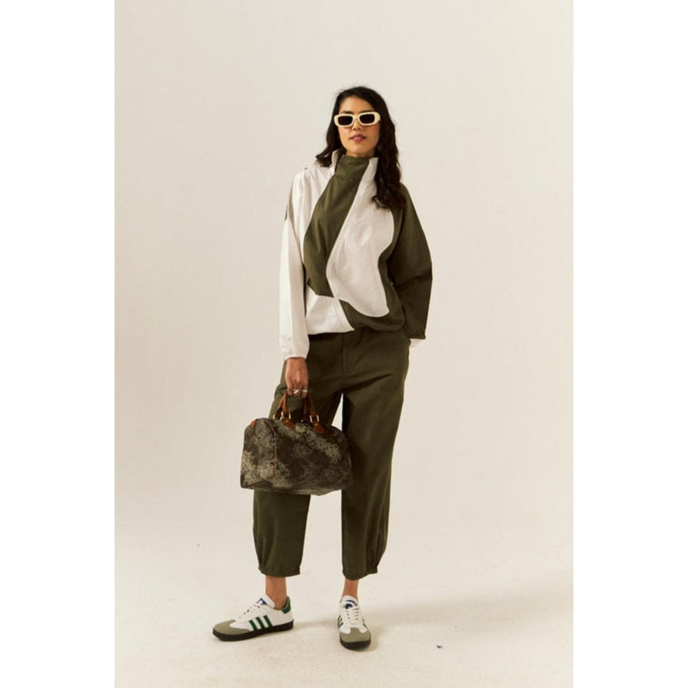 SPACE Olive Psi Colour Blocked Wind Sholder Shirt and Pant Set