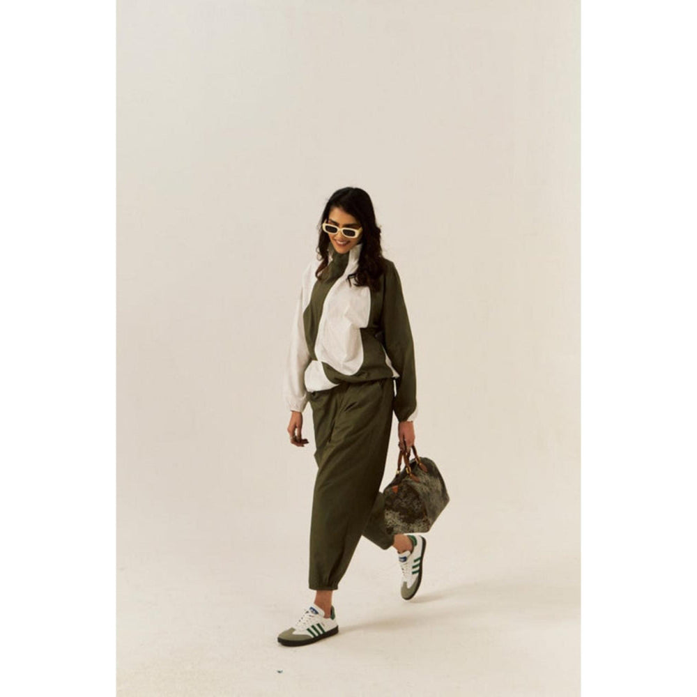 SPACE Olive Psi Colour Blocked Wind Sholder Shirt and Pant Set