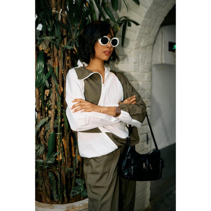SPACE Olive Psi Colour Blocked Wind Sholder Shirt and Pant Set