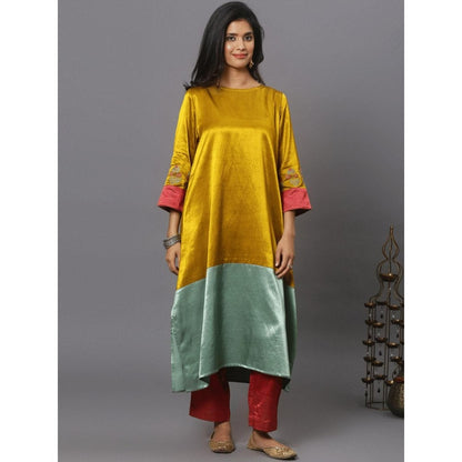 Spring Soul Color Block Mashru Silk Embroidered Sleeves Kurta