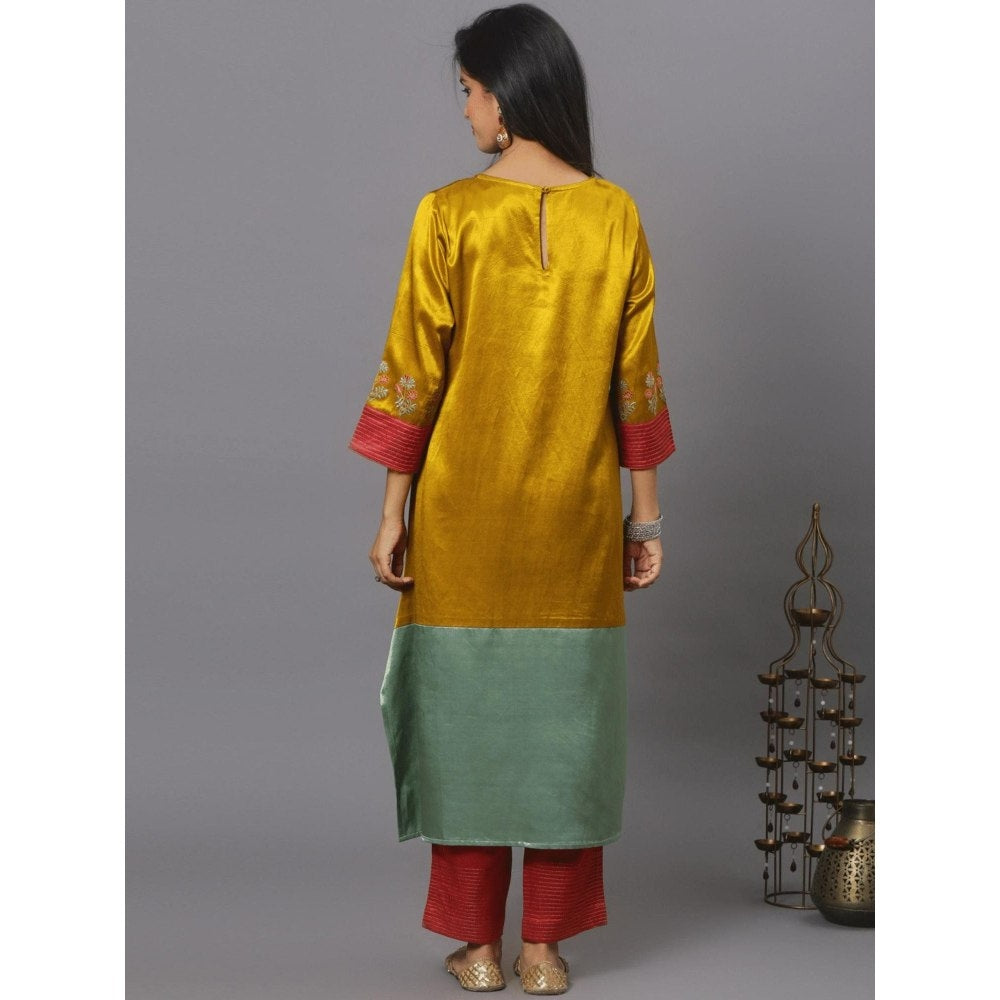Spring Soul Color Block Mashru Silk Embroidered Sleeves Kurta
