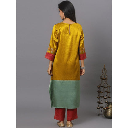 Spring Soul Color Block Mashru Silk Embroidered Sleeves Kurta