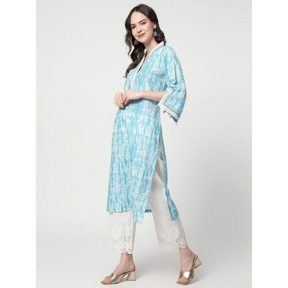 Spring Soul Blue Printed Lace Detailing Kurta
