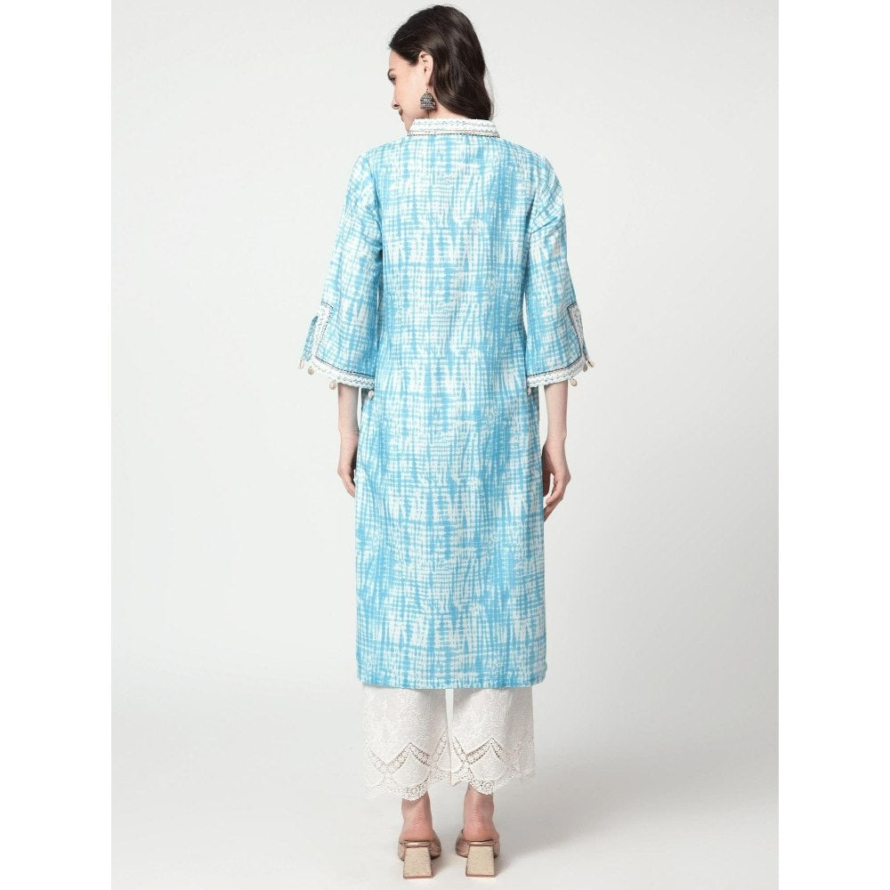 Spring Soul Blue Printed Lace Detailing Kurta