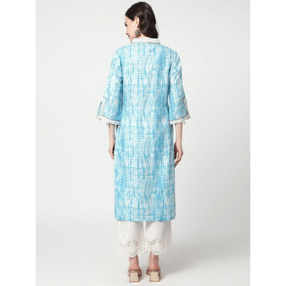 Spring Soul Blue Printed Lace Detailing Kurta