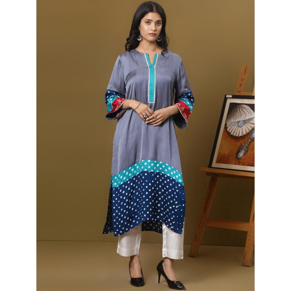 Spring Soul Color Block Modal Silk Bandhani Print Kurta