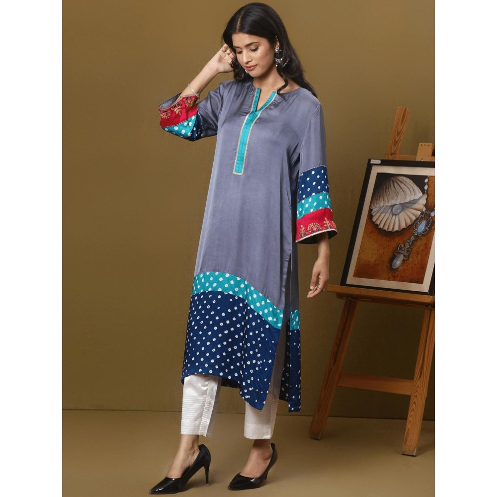 Spring Soul Color Block Modal Silk Bandhani Print Kurta