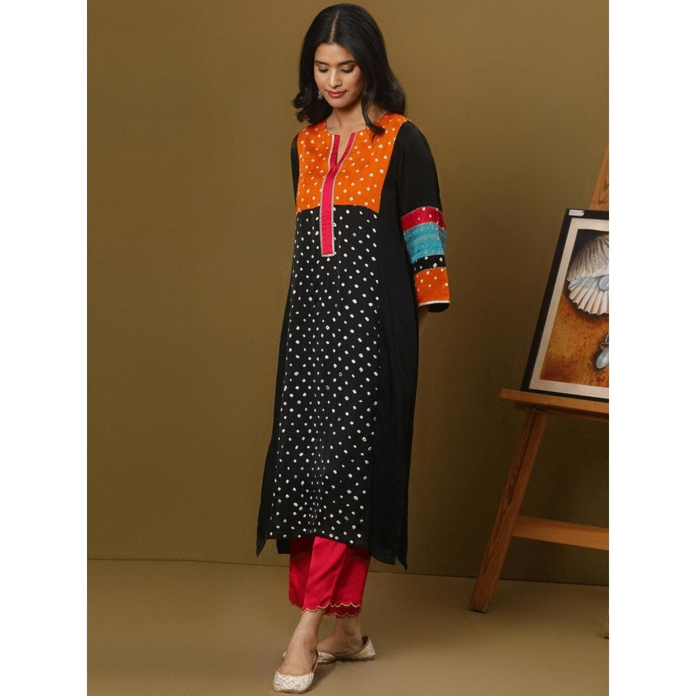Spring Soul Color Block Modal Silk Bandhani Print Kurta