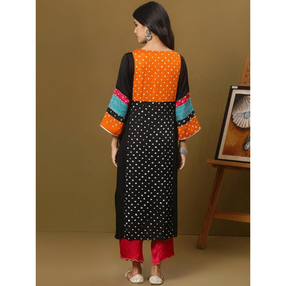 Spring Soul Color Block Modal Silk Bandhani Print Kurta