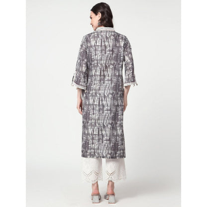 Spring Soul Grey Printed Lace Detailing Kurta