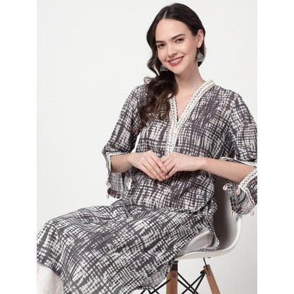 Spring Soul Grey Printed Lace Detailing Kurta