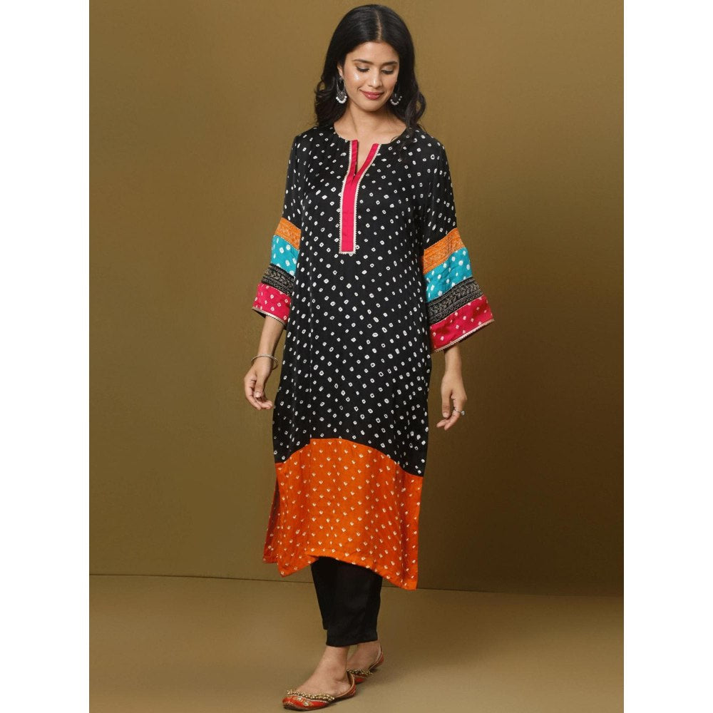 Spring Soul Color Block Modal Silk Bandhani Print Kurta