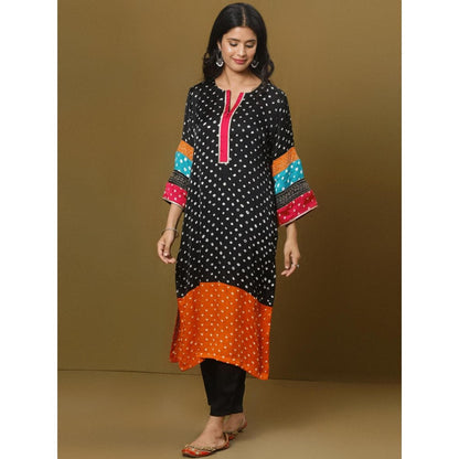 Spring Soul Color Block Modal Silk Bandhani Print Kurta