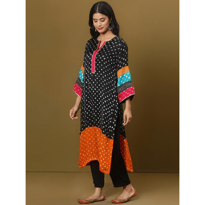 Spring Soul Color Block Modal Silk Bandhani Print Kurta