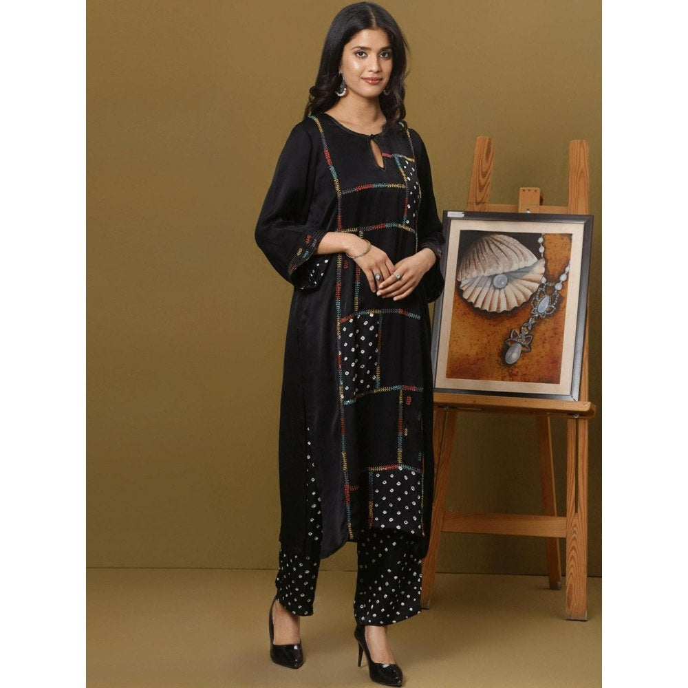 Spring Soul Black Cotton Modal Bandhani Patchwork Kurta
