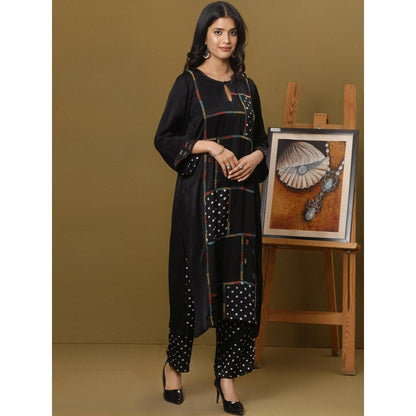 Spring Soul Black Cotton Modal Bandhani Patchwork Kurta