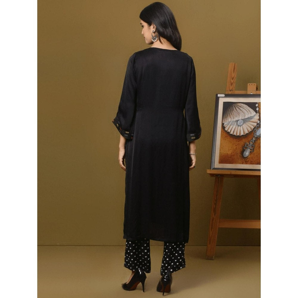Spring Soul Black Cotton Modal Bandhani Patchwork Kurta