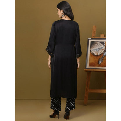 Spring Soul Black Cotton Modal Bandhani Patchwork Kurta