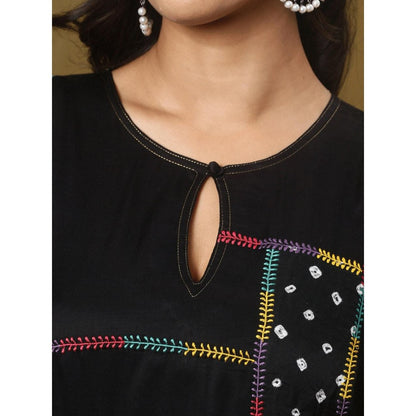 Spring Soul Black Cotton Modal Bandhani Patchwork Kurta