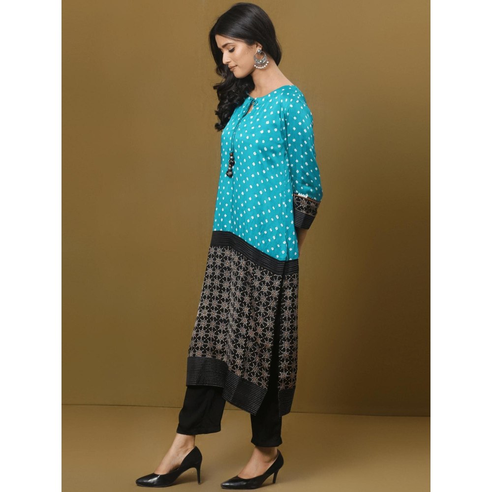 Spring Soul Color Block Modal Silk Ajrakh and Bandhani Mix Kurta