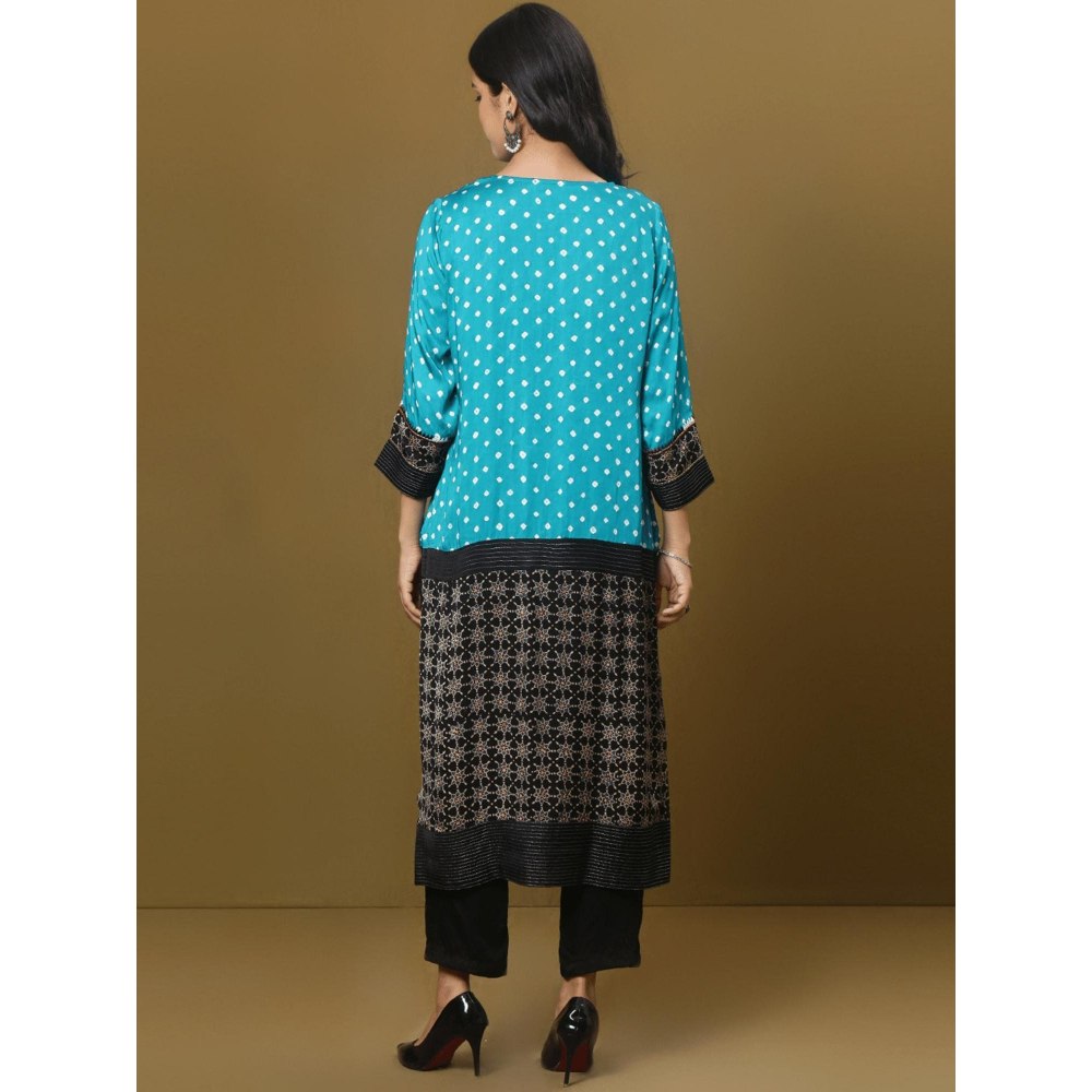 Spring Soul Color Block Modal Silk Ajrakh and Bandhani Mix Kurta