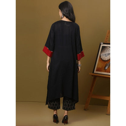Spring Soul Black Cotton Modal Ajrakh Yoke Detailing Kurta