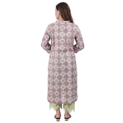 Spring Soul A-Line Lurex Printed Lace Detailing Kurta