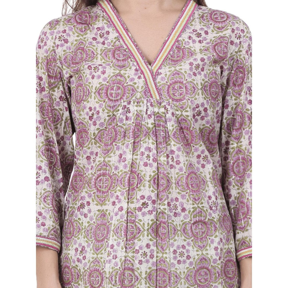 Spring Soul A-Line Lurex Printed Lace Detailing Kurta