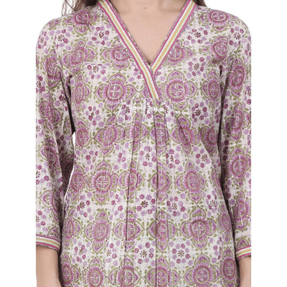 Spring Soul A-Line Lurex Printed Lace Detailing Kurta