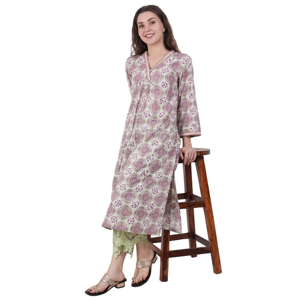 Spring Soul A-Line Lurex Printed Lace Detailing Kurta