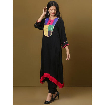 Spring Soul Black Cotton Modal Brocade Yoke Detailing Kurta
