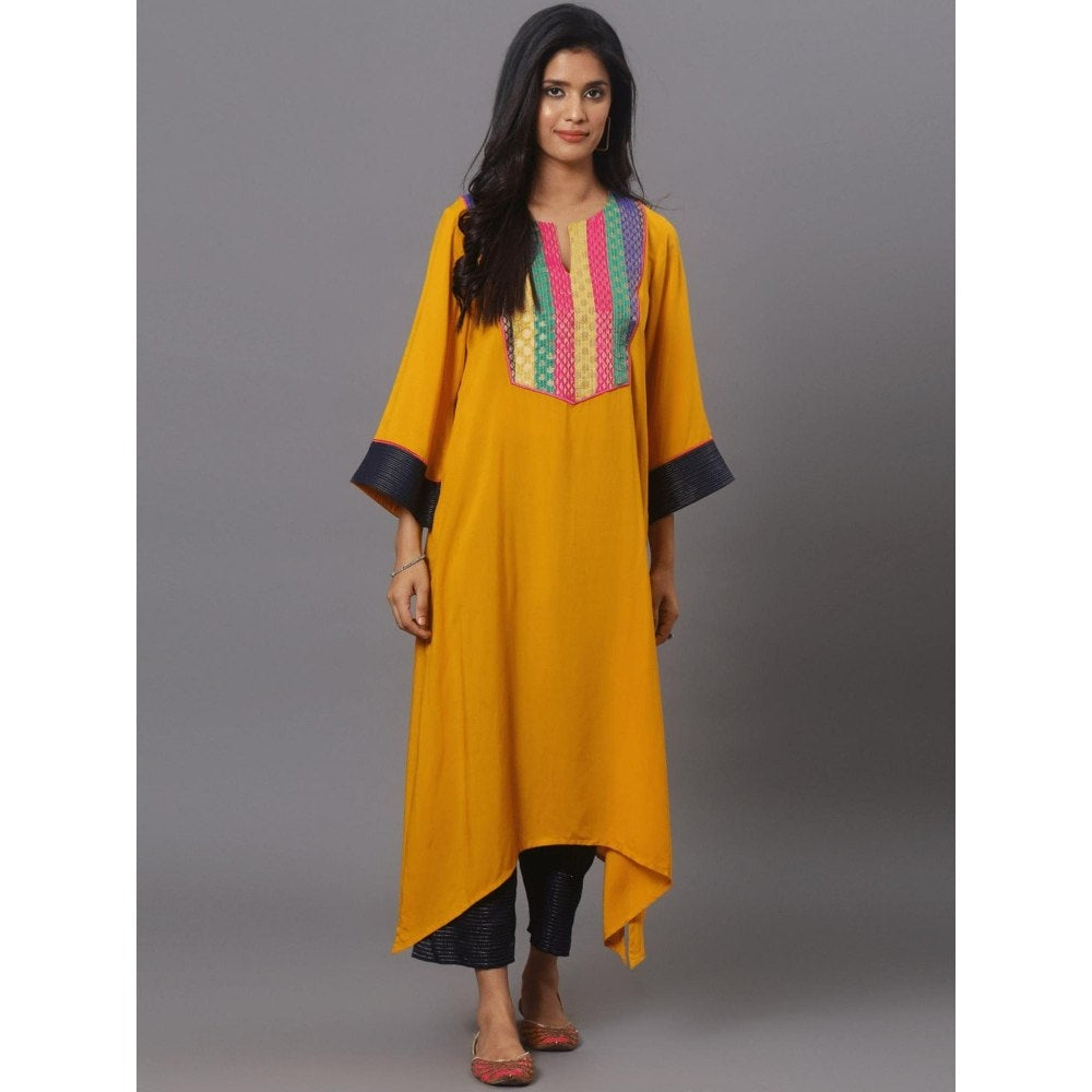 Spring Soul Mustard Cotton Modal Brocade Yoke Kurta