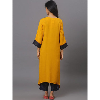 Spring Soul Mustard Cotton Modal Brocade Yoke Kurta