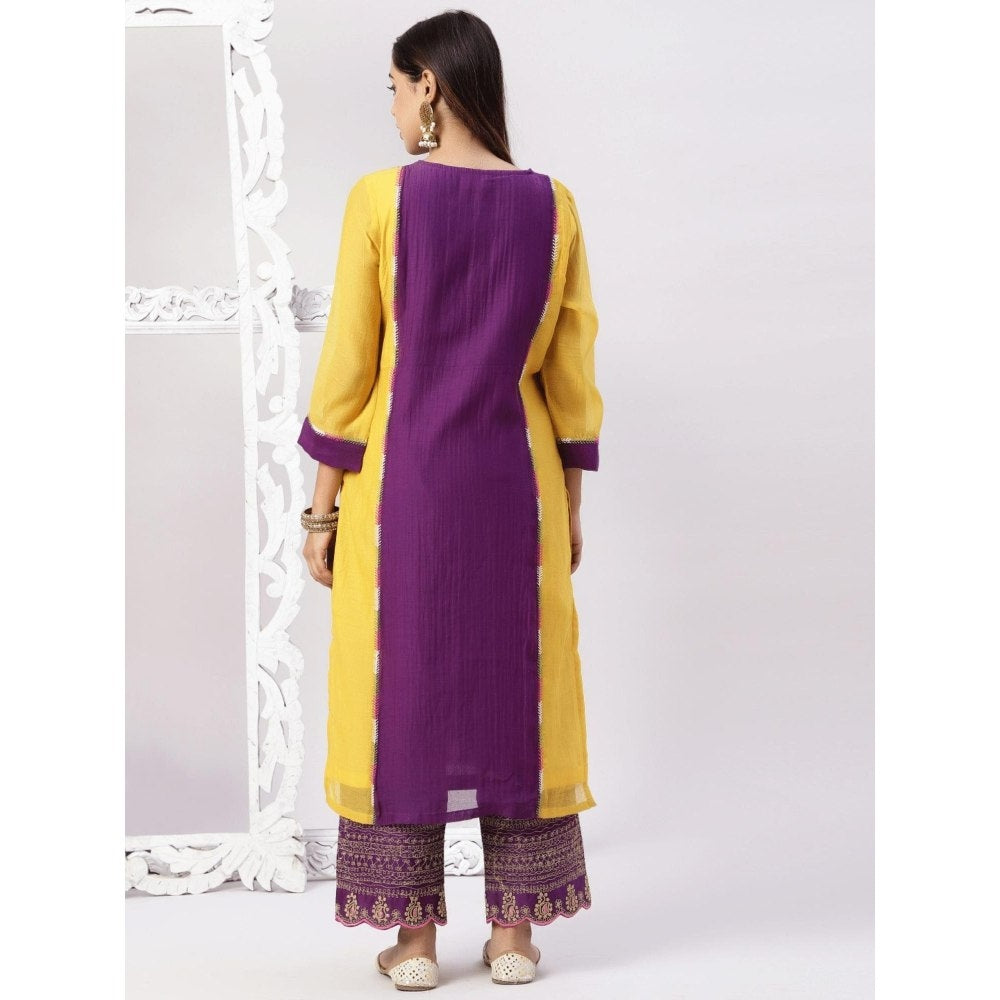 Spring Soul Chanderi Color Block Embroidery Kurta