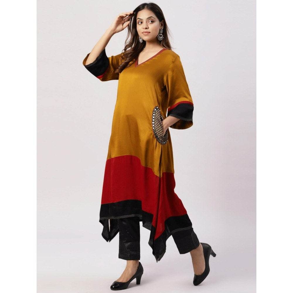 Spring Soul Modal Silk Color Block Brocade Pockets Kurta