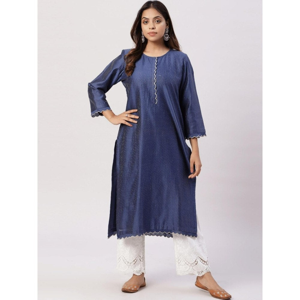 Spring Soul Chanderi Gold Zari Lines and Scallop Edges Kurta
